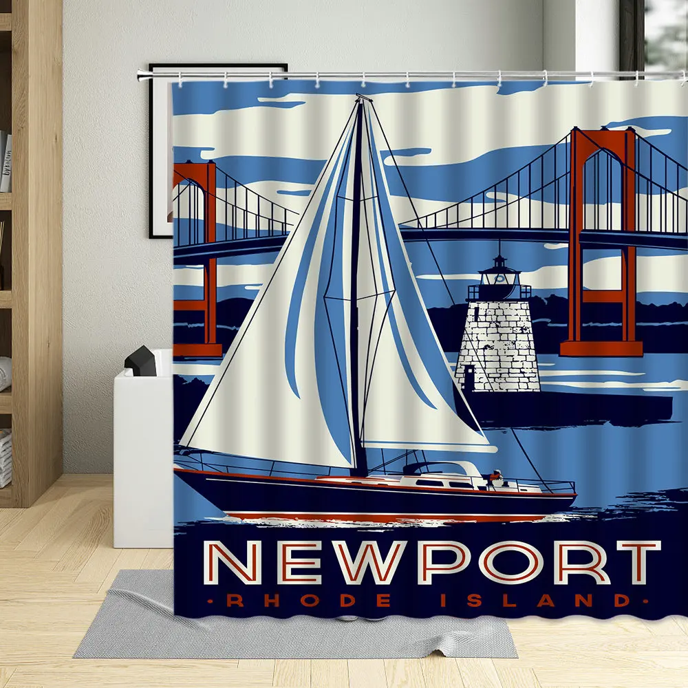 

Занавеска для душа в европейском стиле, водонепроницаемая моющаяся шторка для ванной комнаты с узором в американском стиле, с узором в виде ландшафта, из полиэстера, с крючком