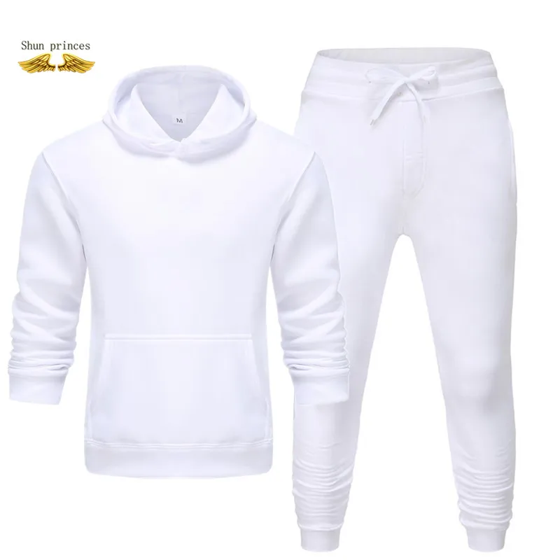 Мужской спортивный костюм с капюшоном черный и белый цвета Модный повседневный