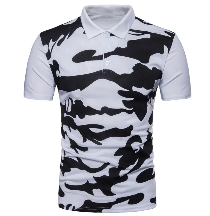 

Shirt Men's Spring and Summer New European and American Camouflage Print Stitching Lapel Pullover Short Sleeve T-Shirt