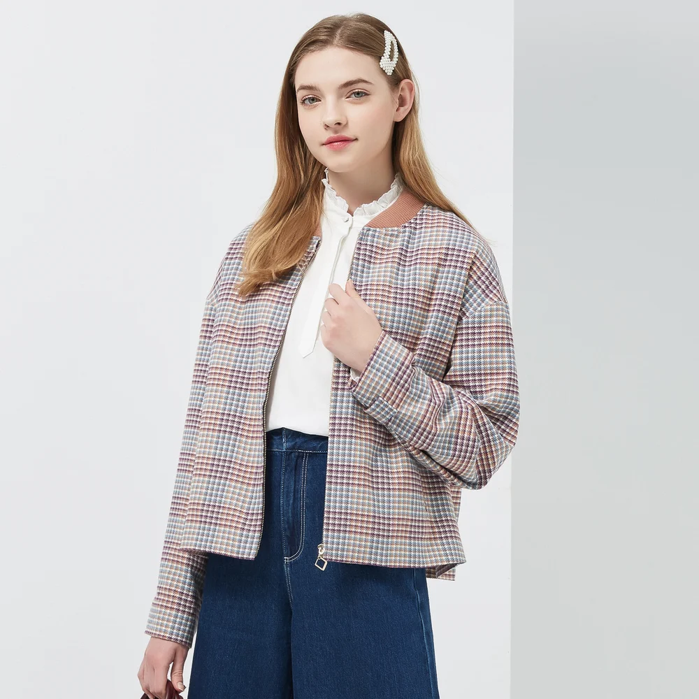 Женская куртка в клетку Metersbonwe теплая бейсбольная форма пальто с хлопковой