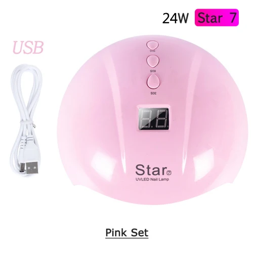 Star7 Pink Set STZ 30 Вт Сушилка для ногтей Светодиодная лампа для маникюра все УФ-лампа для сушки гель-лака для ногтей USB ЖК-дисплей Дисплей 30/60/90s смарт-таймер дизайн со звездами солнцем X7plus - Цвет: Star7 Pink Set