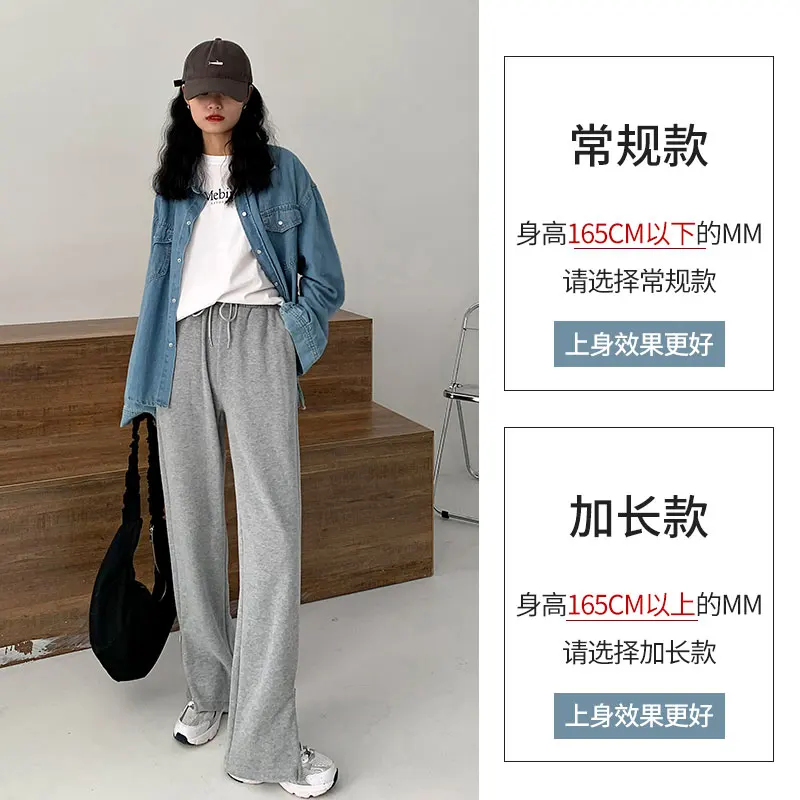 

Брюки женские с широкими штанинами, серые прямые свободные повседневные спортивные штаны с высокой талией, с разрезом, тонкие, для весны и о...