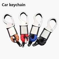 car metal keychain number plate pendant mens keyring keychain leather cord horseshoe buckle car keychain