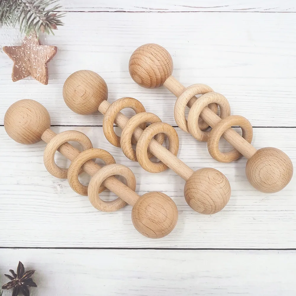 

Chenkai 10pcs Wood Teether Rattle Infant Natural Beech Wood Teething Toys Baby Sensory Nursing Accessories Chew Toys Gifts