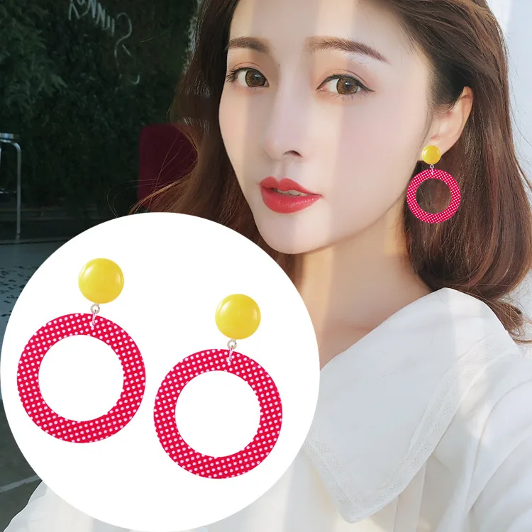 Корея Лето ретро Красная резина волна точка кольцо хит цвет личности дикие