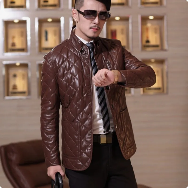 Новинка зимы 2020 мужские теплые пальто из натуральной овечьей кожи на утином пуху