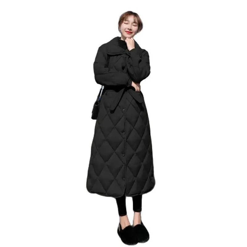 

Spring and autumn fashion long Parkas section plaid casual padded down jacket women Top coat 2021 new lapel single-breasted 3XL