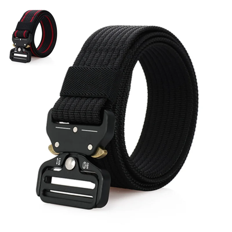 Belts For Men Tactical Belt Nylon Military Army Belt Metal Buckle Webbing Outdoor Training Hunting Black Red Stripes Mens Belts