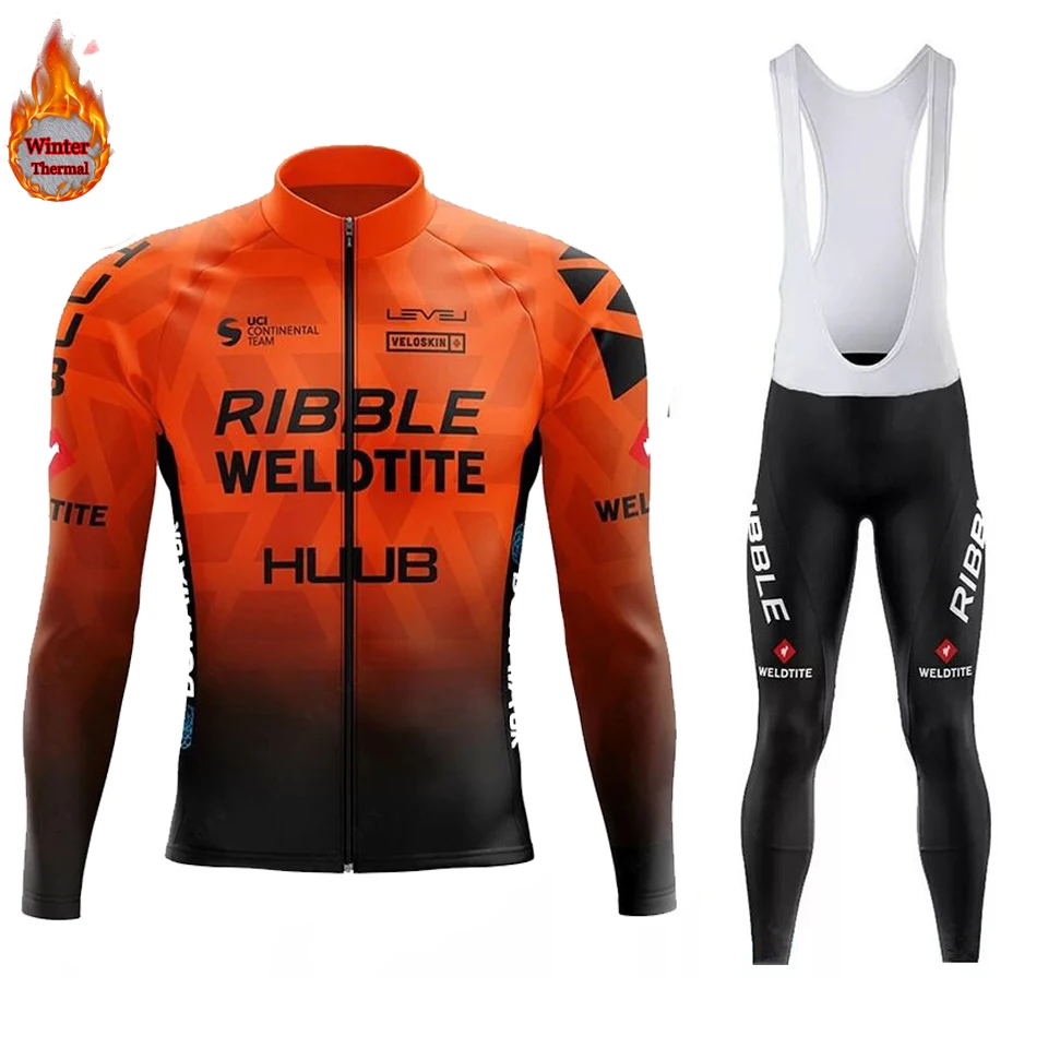 

HUUB Men Warm Warm Wool Jersey Winter Thermal Fleece Cycling Clothes Jersey Suit Outdoor Riding Bike Road Clothing Bib Pants Set