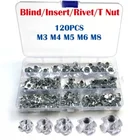120 шт. Т-гайка M3 M4 M5 M6 M8, оцинкованная гайка с четырьмя когтями, гайка для динамика, Т-гайка, потайная Тройная гайка, мебельная фурнитура