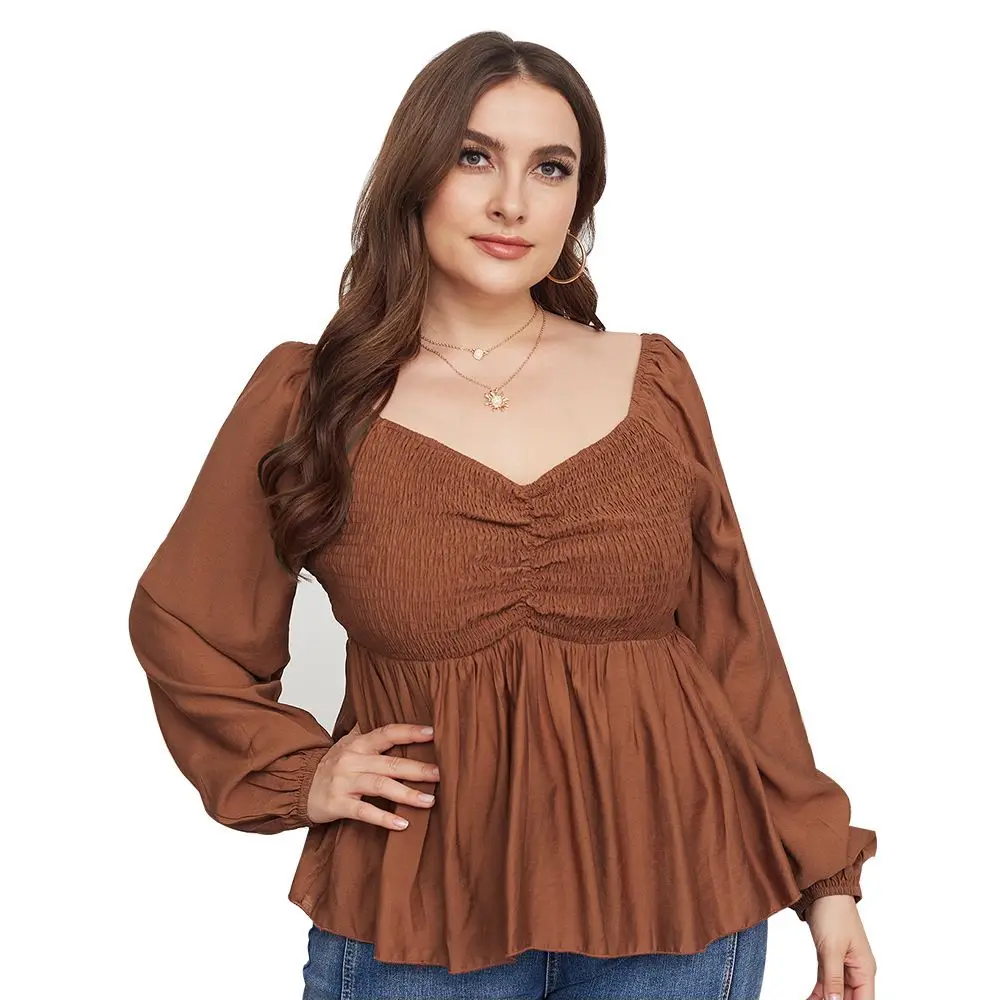 

2021 Fashion Spring Blouse Shirt Women Square Collar Long Sleeve Sexy Blouse Plus Size 4XL Ladies Tunic Tops