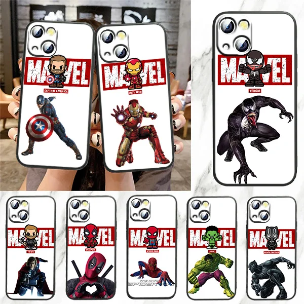 

Marvel Avengers Heroes For Apple iPhone 7 8 X XR XS 11 12 13 Pro Max Mini Plus Black luxury Silicone Soft Phone Case