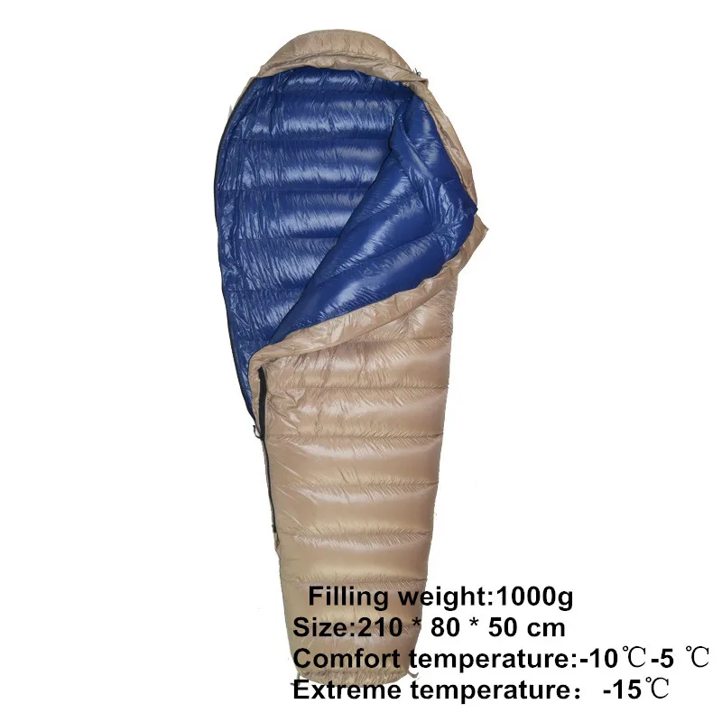 Khaki navy blue1000g Зимние Пуховые спальные мешки для мам, 400 г, 600 г, 800 г, 1000 г, утиный пух, сохраняющий тепло, сверхлегкие, для отдыха на природе, кемпинга, путешествий, альпинизма, Euipment - Цвет: Khaki navy blue1000g