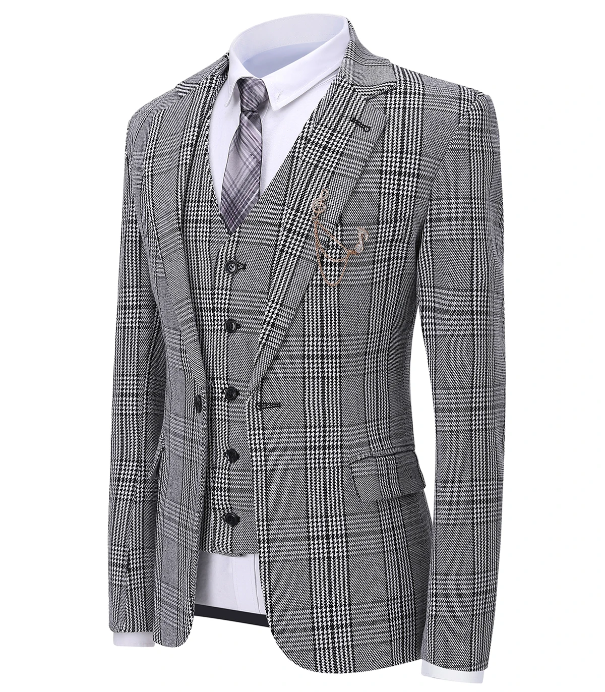 Мужской деловой костюм из 3 предметов приталенный пиджак с отложным воротником