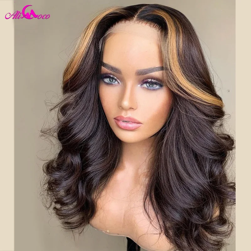 

Парик P1b 27 с прозрачной сеткой, волнистые, предварительно выщипанные, плотность 180, парики из человеческих волос 13x4 для черных женщин, бразил...