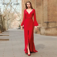 elegance red flared sleeves mother of bride dresses mermaid v neck hollow backless women formal evening gown robe de soir%c3%a9e