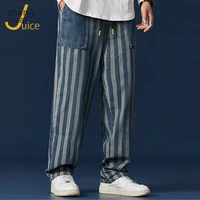 men vintage washed loose denim jeans pocket stripe distressing jeans pockets styling jeans pants