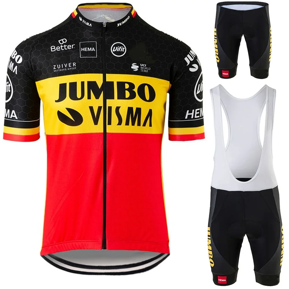 

2021 JUMBO VISMA Belgium Cycling Jersey Set Belgian Champion Cycling Clothing Road Bike Shirts Suit Bicycle Shorts MTB Maillot