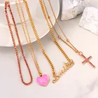 Женское многослойное ожерелье Flatfoosie, многослойное ожерелье с подвеской в виде сердца, розового цвета, с кристаллами, с буквами, 2021