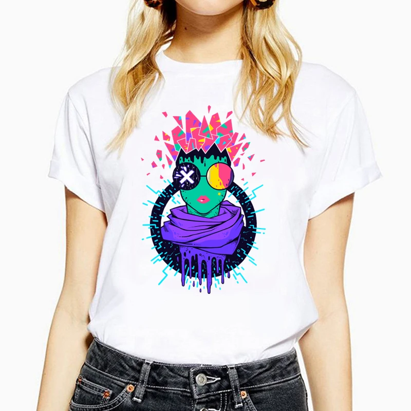 

Футболка женская с мультяшным принтом, трендовая Милая забавная рубашка с графическим принтом, футболка с круглым вырезом, весна-лето