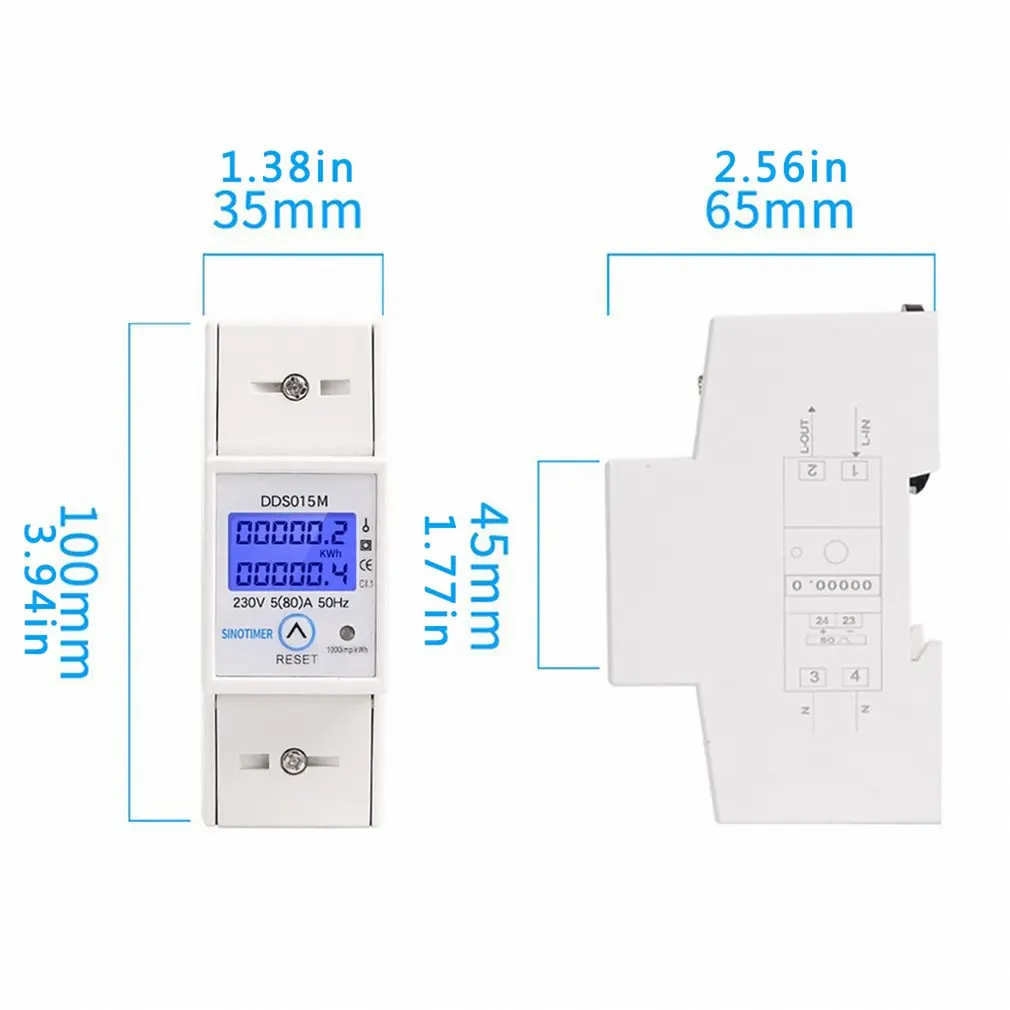 

DIN Rail 5-80A 230V AC 50Hz Single Phase Wattmeter Power Consumption Watt Electric Energy Meter KWh With Reset Function