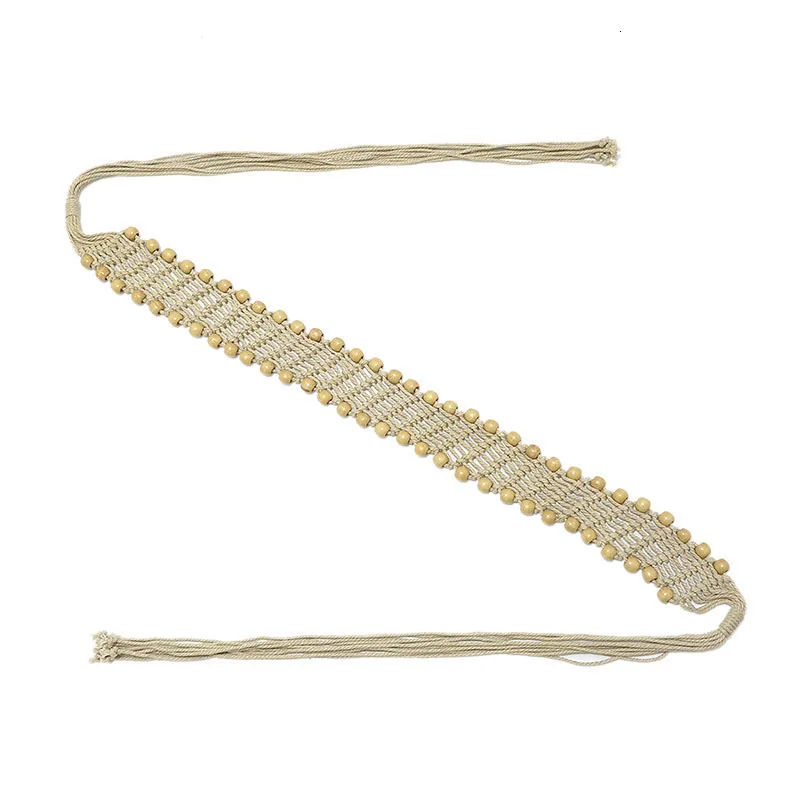 Новый Винтажный вязаный Вощеная Веревка с деревянными бусинами поясной ремень