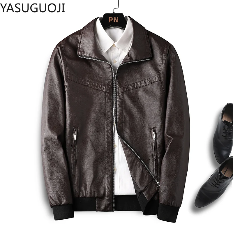 

YASUGUOJI New 2021 Leather Jacket Bomber Motorcycle Jacket Men Biker PU Leather Jacket Fashion Causal Jackets Jaqueta Masculino