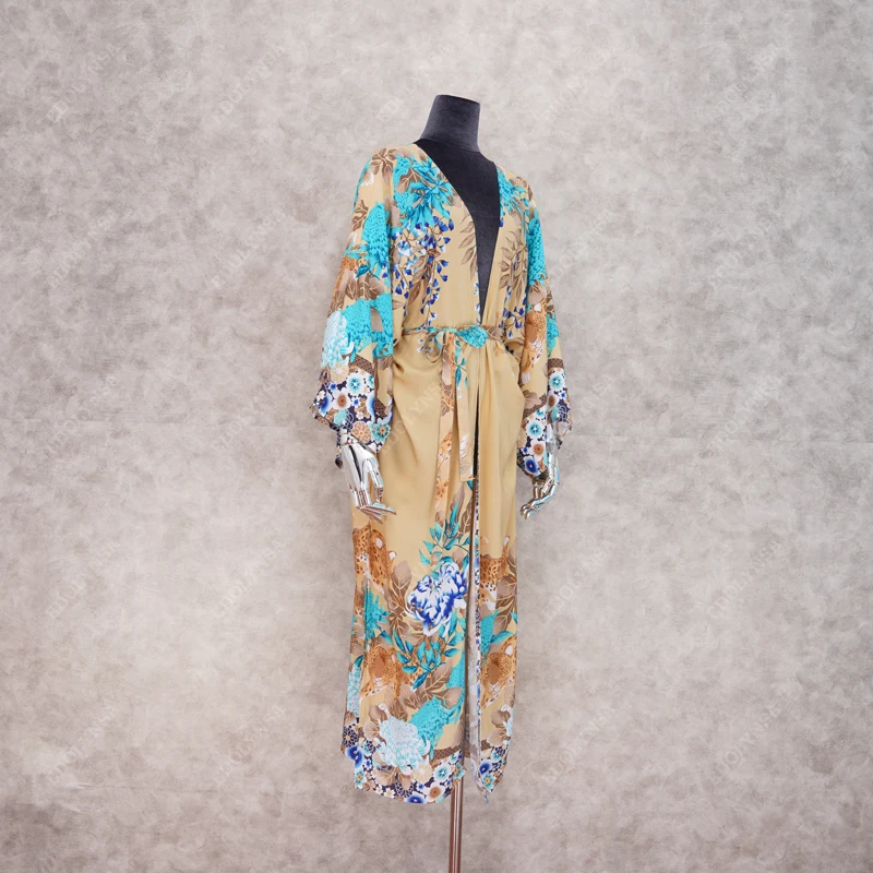 Хлопковое пляжное кимоно женская накидка Пляжная с принтом туника # Q843 | Женская