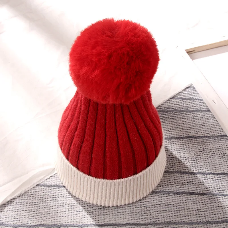 

Горячая Распродажа осенне-зимняя одежда из шерсти; Женские, уплотненные, теплые, с милым меховым помпоном Модный комплект одинаковой Цвет п...