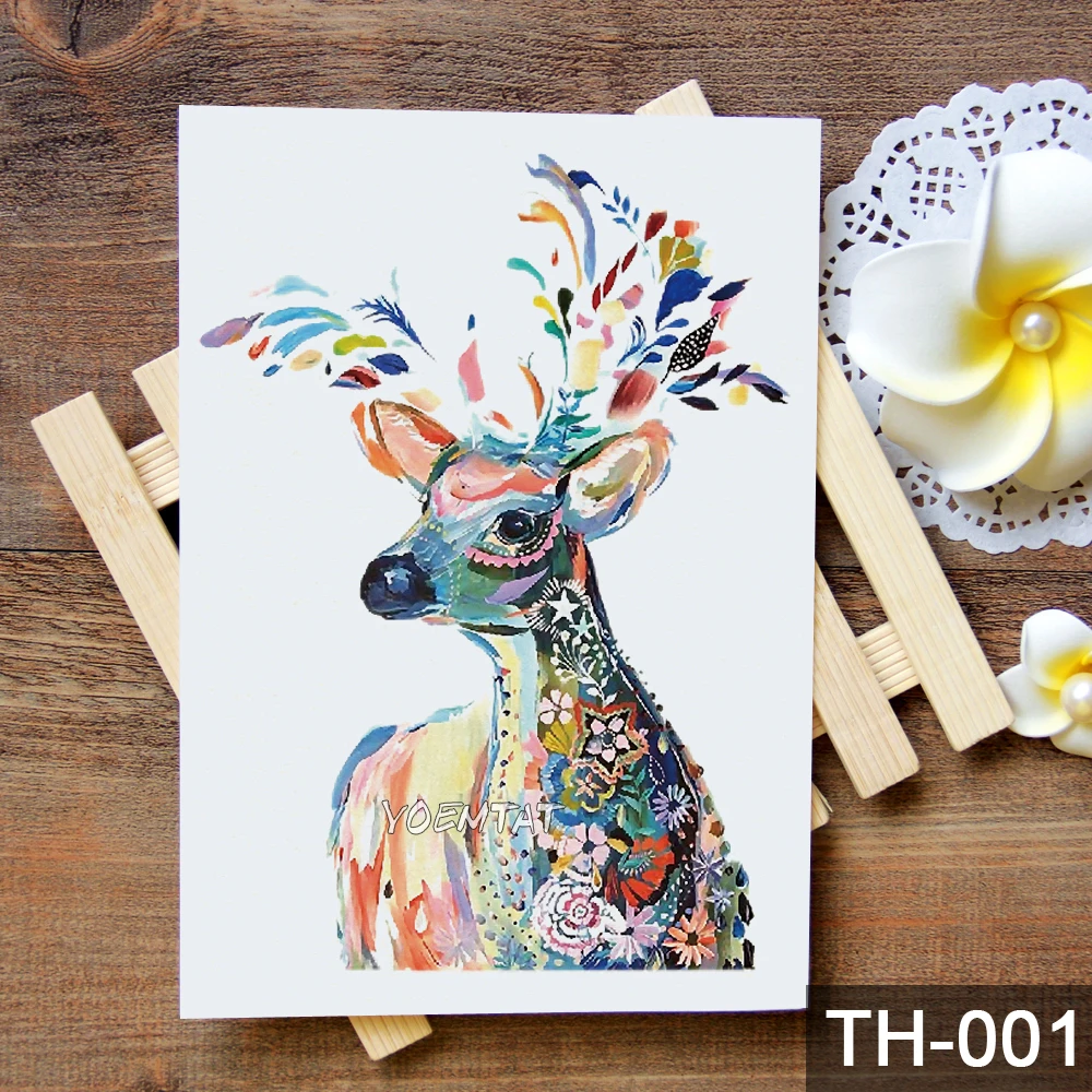 Водостойкая временная татуировка наклейка акварель лес олень узор переводка