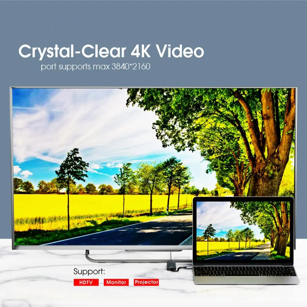 

7 In 1 LED 6 Port Type-C Hub Usb 3.0 Otg Hub 4K 60hz HDMI-compatible TF Card Reader For Macbook Pro Air Laptops Usb-C Hubs