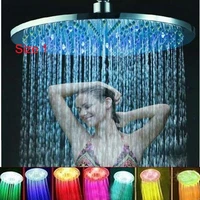8 inch rgb 7 colors led light shower head round automatic changing water saving rain high pressure bathroom rainfall shower