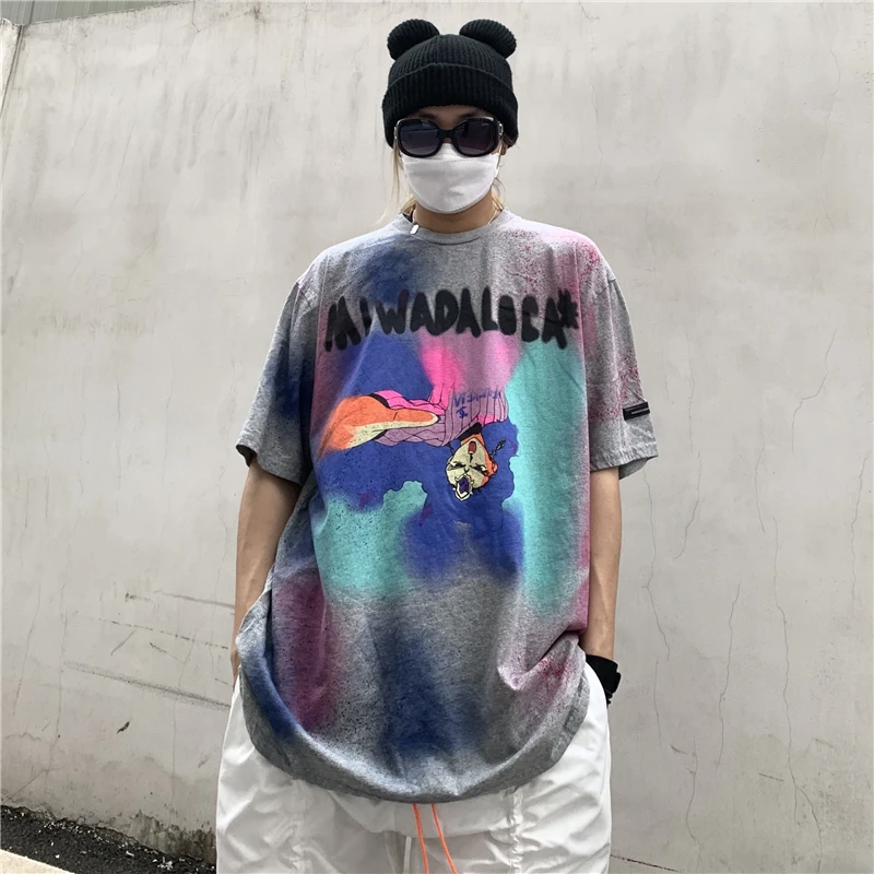 Футболка мужская весенне-летняя оверсайз рваная с принтом граффити в стиле