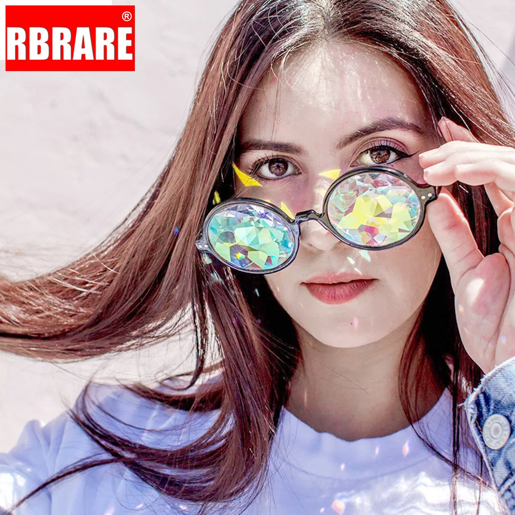RBRARE унисекс круглые очки Rave Mosaic Crystal солнцезащитные Клубные вечерние Psychedelic Prism