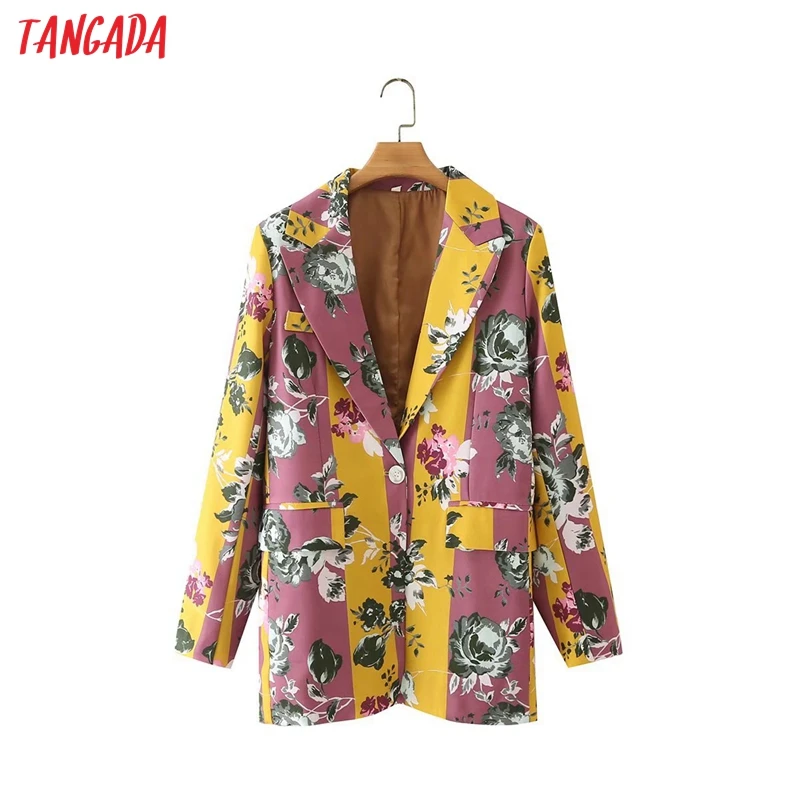 

Tangada Women Flowers Print Blazer Long Sleeve 2021 Autumn Winter Ladies Casual Blazer Suits 3F50