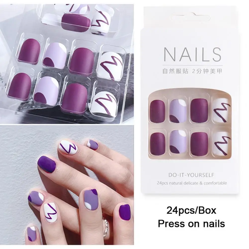 24Pcs/Box Detachable Nail Patch Fresh Style Multiple Patterns Round Head Wear Finished Full Cover for Female | Красота и здоровье