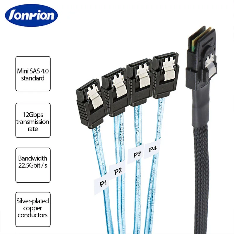 

Sas Sata Cable Mini-SAS SFF-8087 To 4 SATA Cable Mini SAS 4i SFF8087 36P To 4 SATA 7P Cable 12Gbps 50cm Hard Drive Data 0.5m 1m