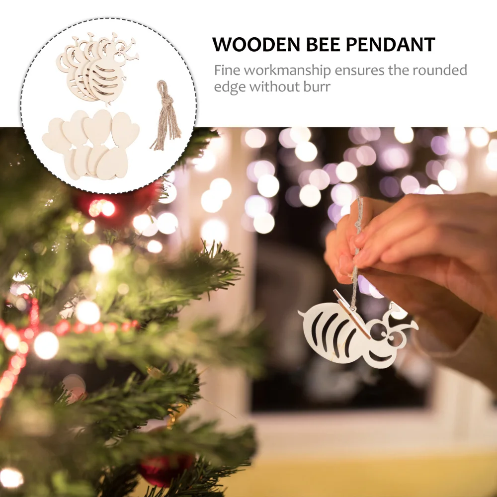 

20pcs Bee Hanging Decors Wooden Pendants Creative Hollow-out Wooden Pendants