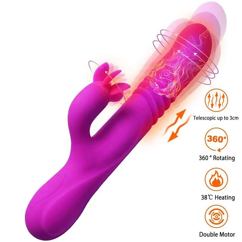 10 Frequency USB Rechargeable Rabbit Vibrator Vibrating Silicone Dildo Tool Heating Super Waterproof Toys for Women