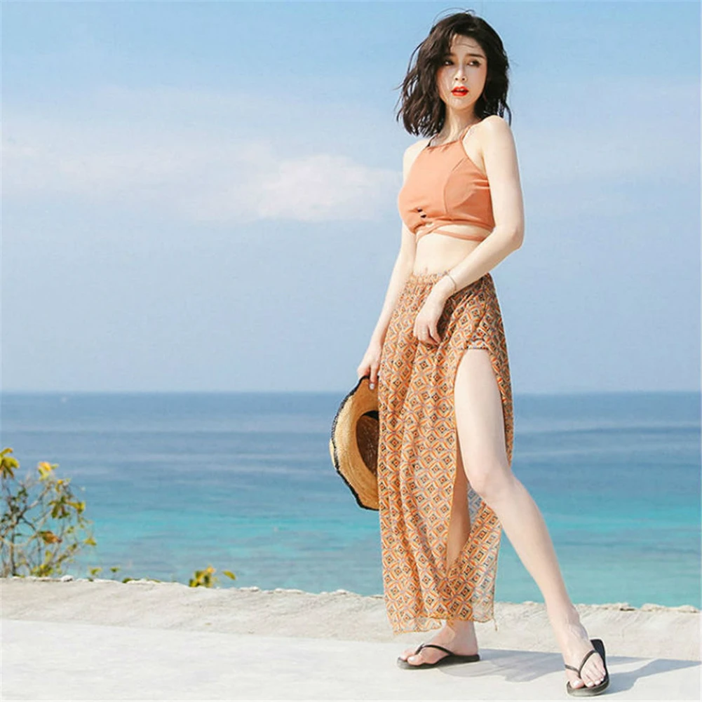

New Korean Style Swimwear Three-Piece Suit Small Fragrance Wind Ladies Conservative Turquoise Bikini Split Swimsuit Milk Silk