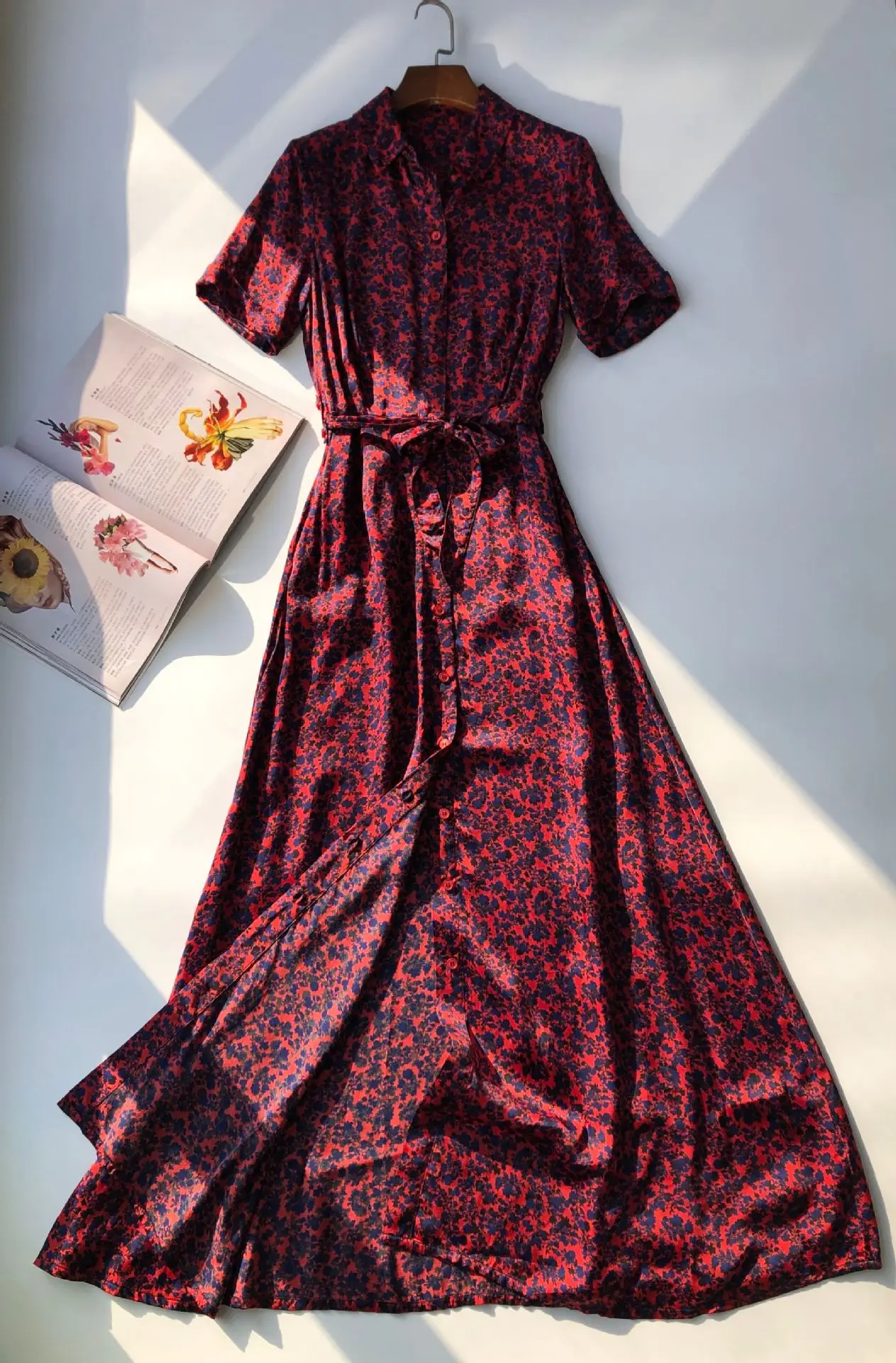 

Women Dress Vintage Floral Elegant Copper Sponge Long Midi Dress
