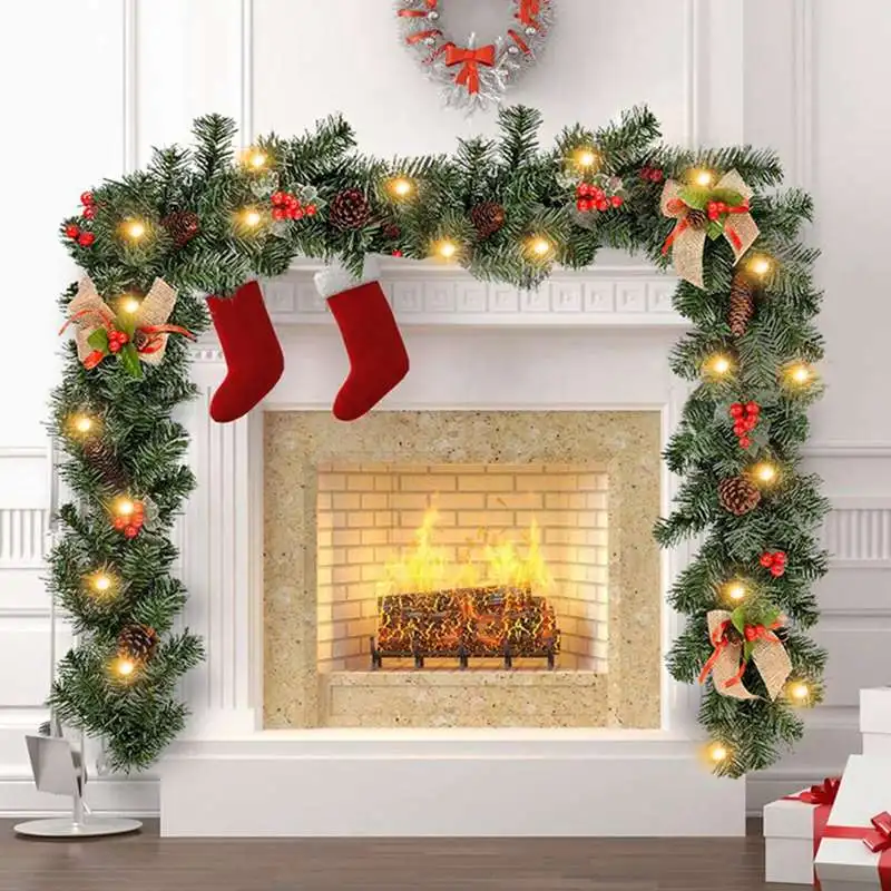

Christmas Garland With Lights Door Wreath Xmas Fireplace 6FT Pre DIY Christmas Decoration For Home New Year