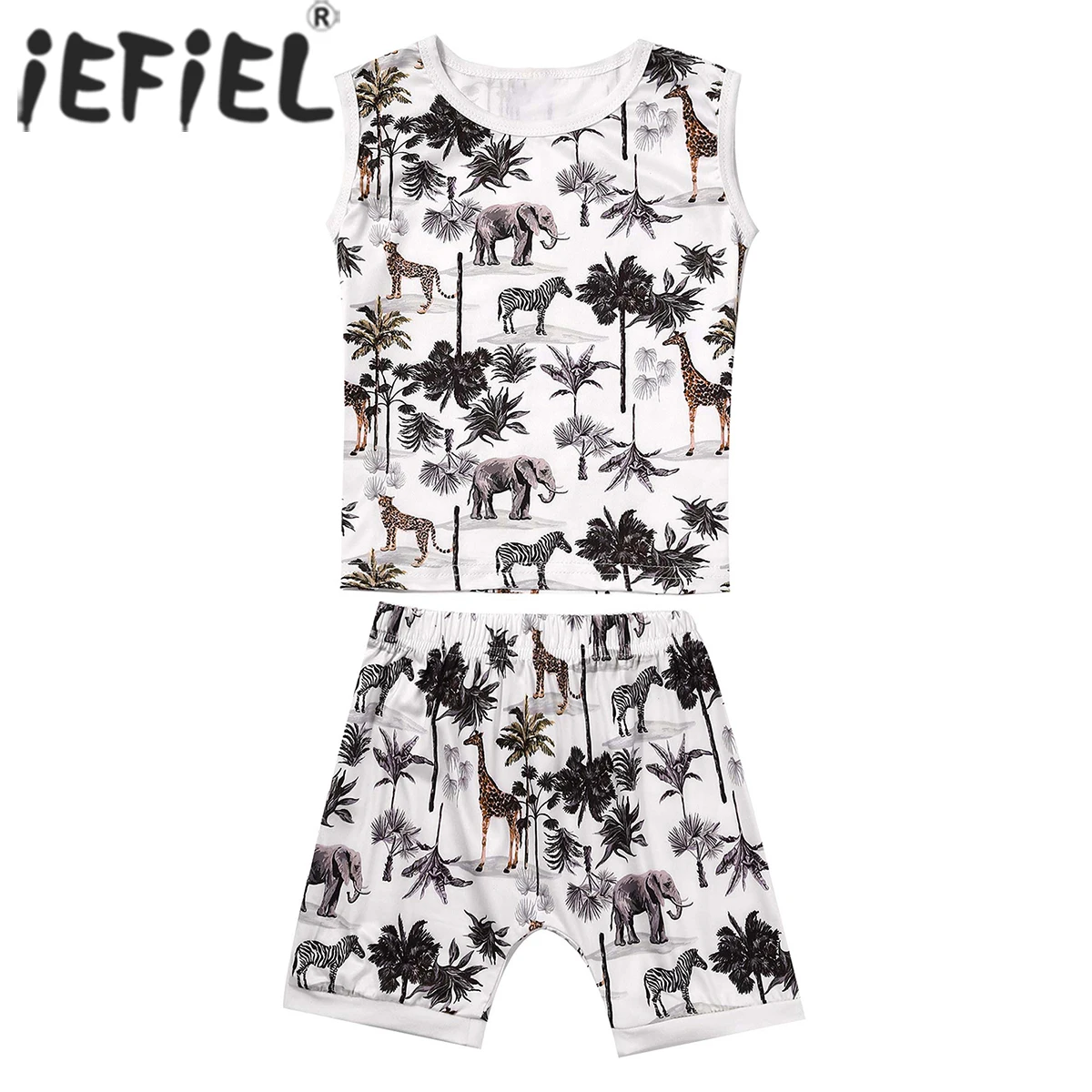 

Baby Girls Boys Summer Fashion Outfits Sleeveless Vest Tops with Elastic Waistband Shorts Cartoon Giraffe Printed Kids Outfits