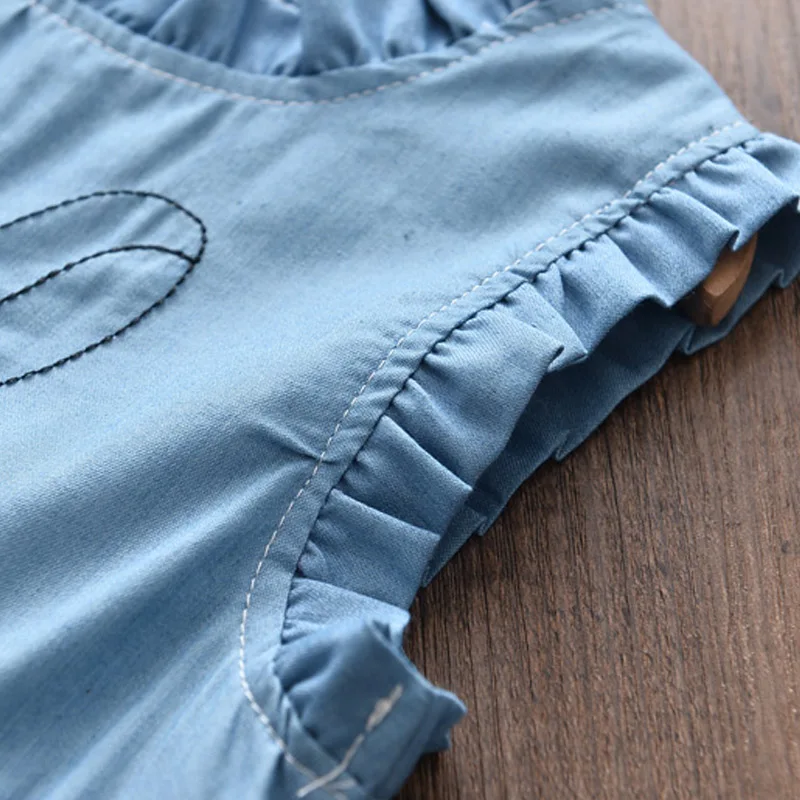 

Girls Dresses 2021 Summer Kids Princess Dress Sleeveless Botton Denim Casual Clothes Cartoon Embroidery Girls Vestidos
