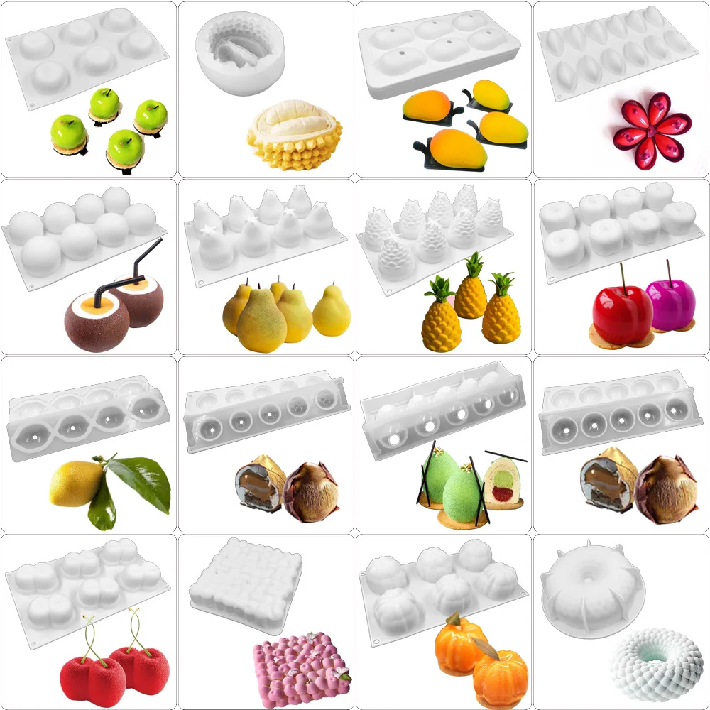 3D Fruit Apple Cherry Shape Cake Silicone Mold Mousse Dessert Mould Lemon Pear Cheery Chocolate Pastries Molds DIY Baking Tray | Дом и сад