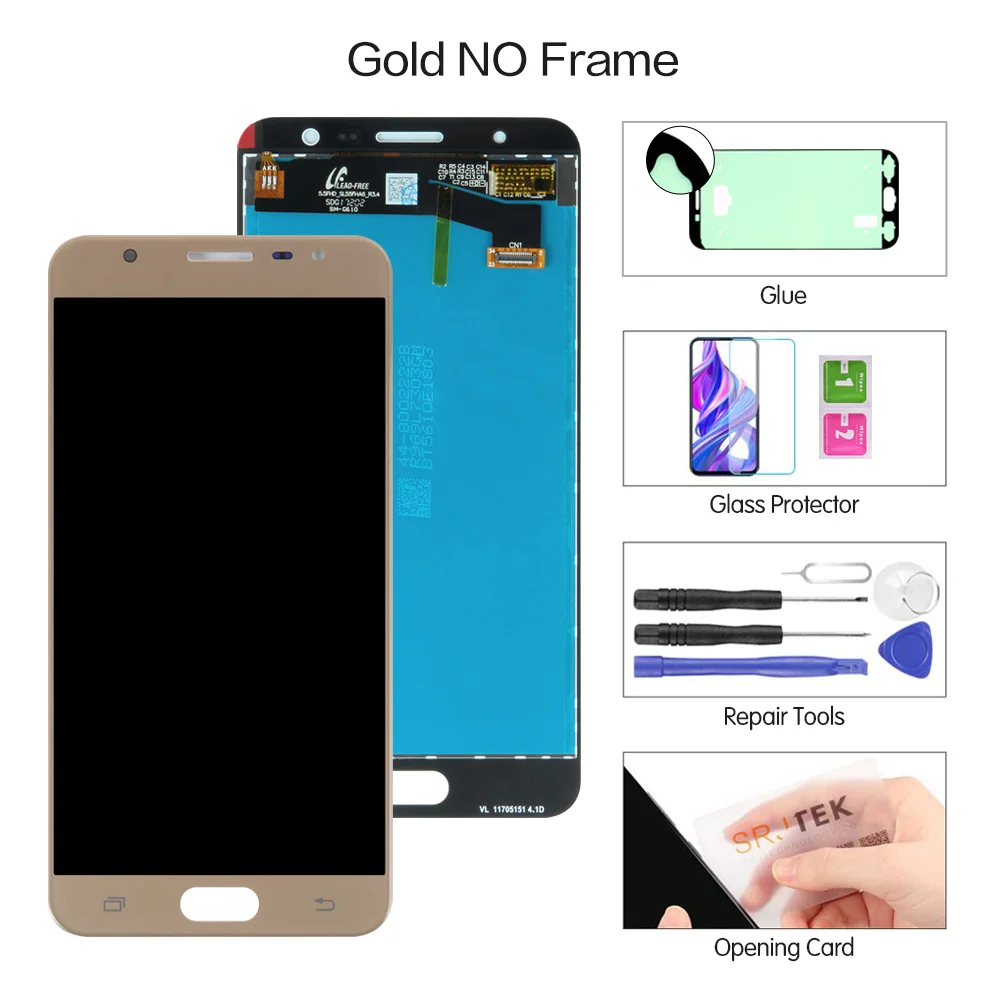 Dual Gold no Frame Дисплей для SAMSUNG Galaxy J7 Prime lcd сенсорный экран с двумя отверстиями с рамкой G610 G610K G610F G610M для J7 Prime lcd - Цвет: Dual Gold no Frame