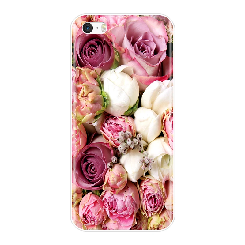 Мягкий силиконовый чехол из ТПУ для iPhone 4 4S 5 5C 5S SE задняя крышка с цветами Apple S |