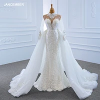 j67180 new jancember mermaid wedding dress 2020 high neck applique pearl long sleeve removable train bridal dress hochzeitskleid