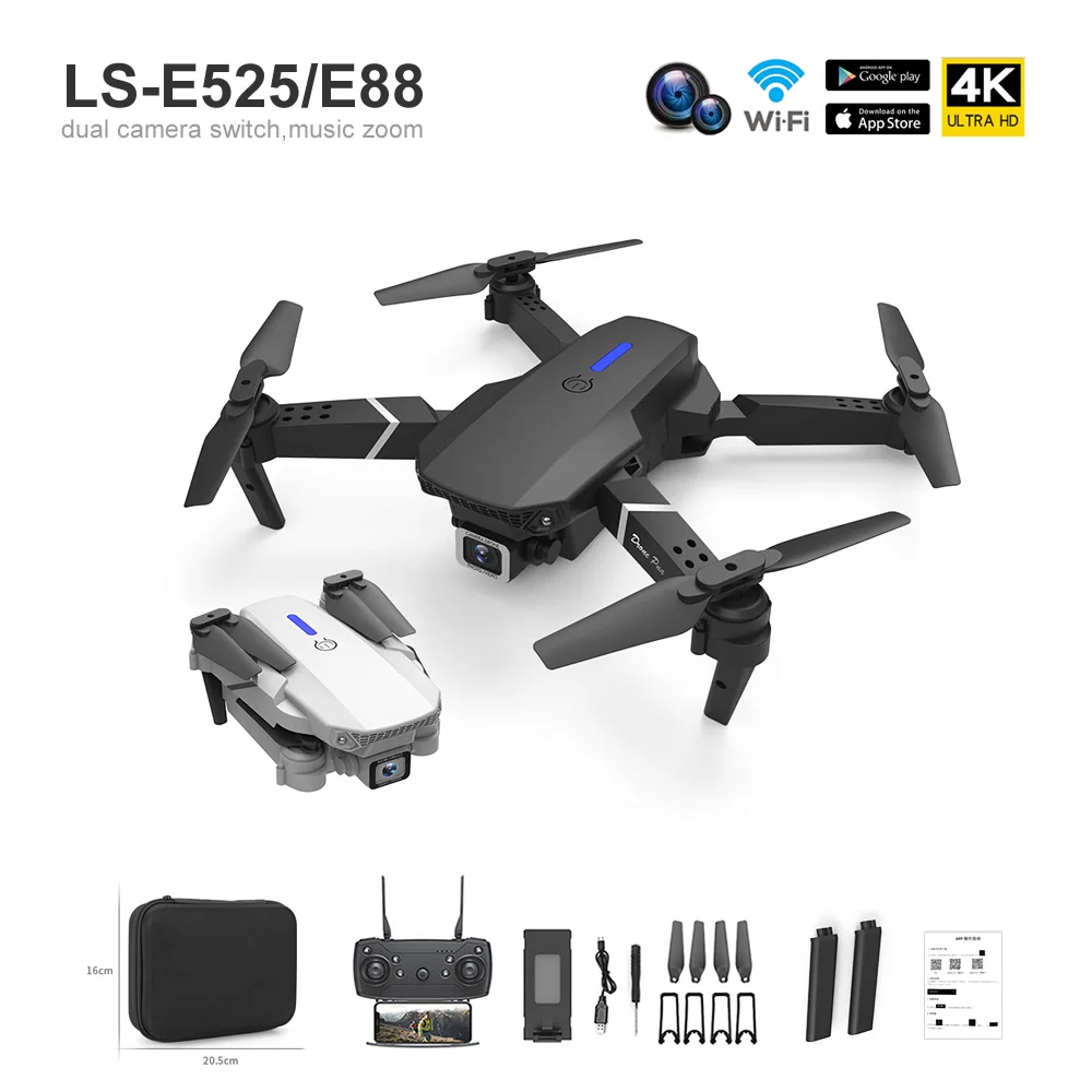 

LS-E525 RC Drone 4 Axis 1080P/4K HD Dual Camera Switch Music Zoom UAV Aerial Fixed Height Helicopter Remote Control Aircraft Toy
