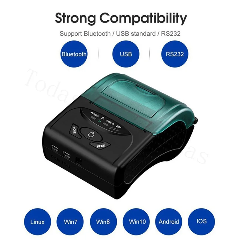 

Mini 58mm Portable Bluetooth Thermal Receipt Printer Wireless Inkless Thermal Printer Label for Mobiles Computer Imprimante 5807